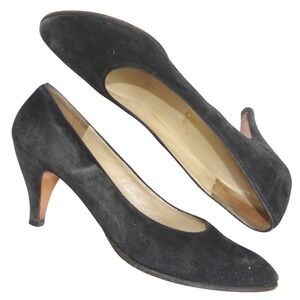 Black Suede Pumps Classic Pointed Toe High Heel Shoes Size 9AA